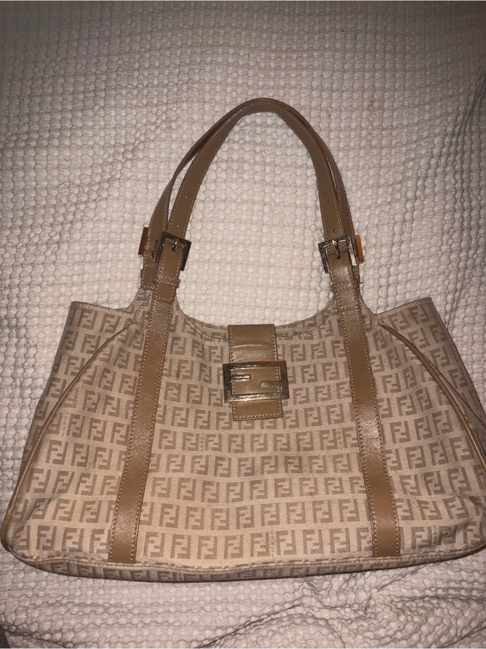 Fendi Tan and Beige FF Logo Shoulder Bag